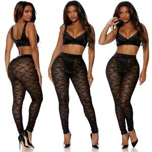 NWT Forplay Lace Leggings + Bralette Lingerie Set in Black - Small
